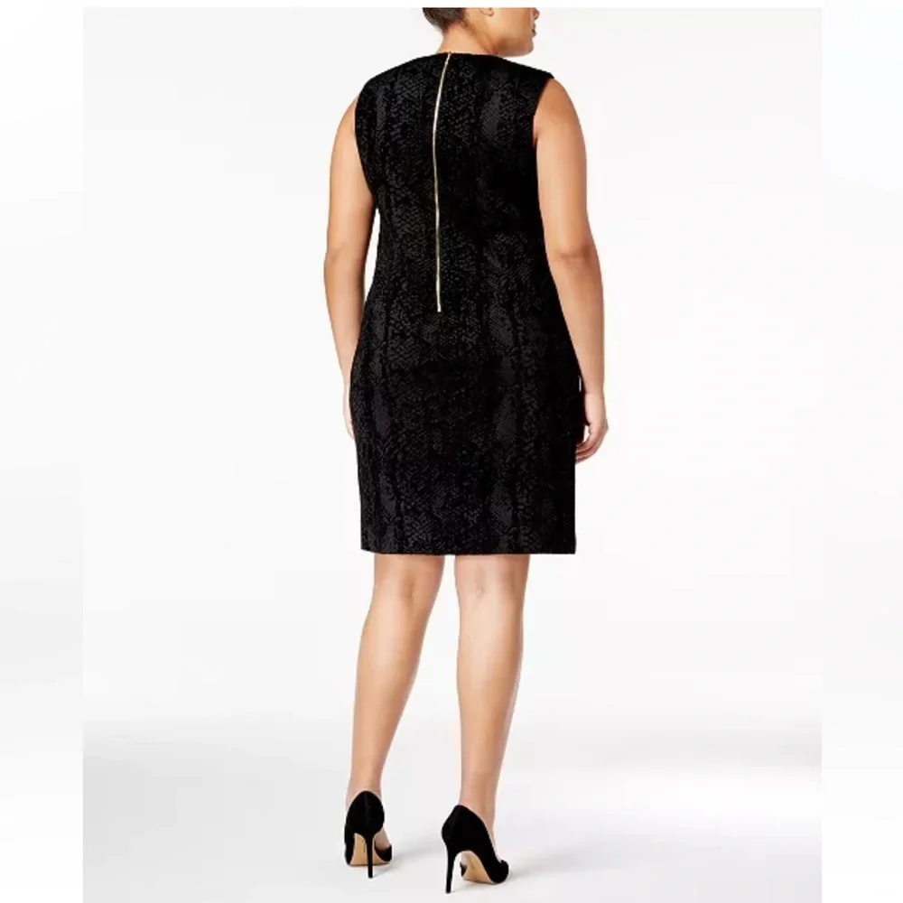 Calvin Klein Plus Size Sheath Dress | Black Textured Snakeskin Print | 18W - Picture 2 of 6